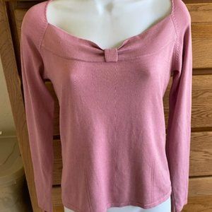 Vintage* GORGEOUS Mauve pink SILK / Lycra Blend SWEATER* Sweetheart Bow Neck * S